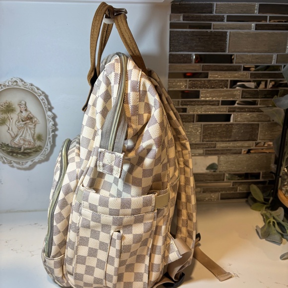 Checkered Diaper Bag/Laptop Backpack for Women Backpack Large Leather - Picture 5 of 11